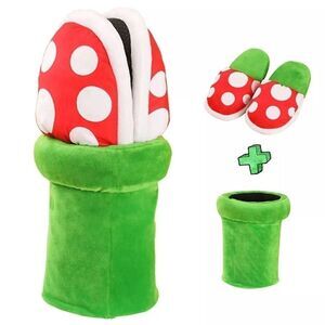 Super Bros Cosplay Shoes Cute Cotton Cannibal Flower Home Wear Slippers Green